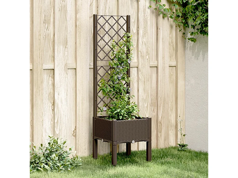 Jardinera con enrejado PP marrón 40x40x142 cm