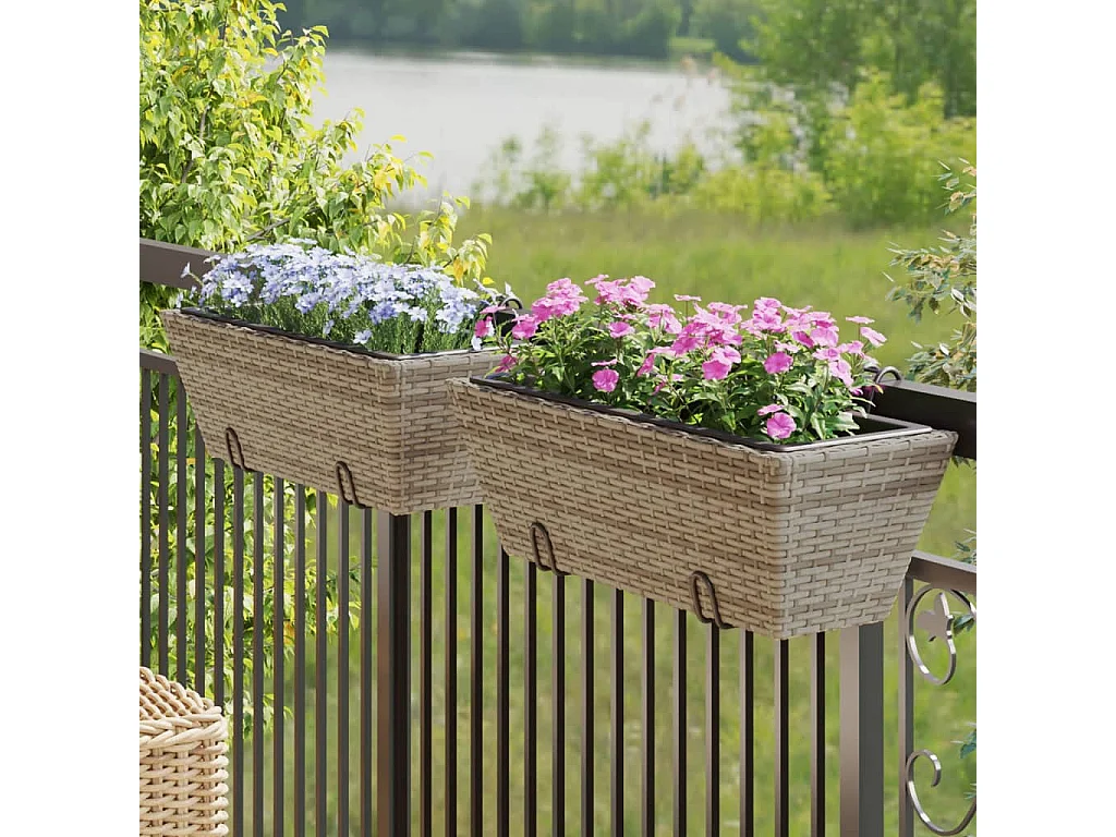 Fioriere con Ganci 2 pz Grigie in Polyrattan