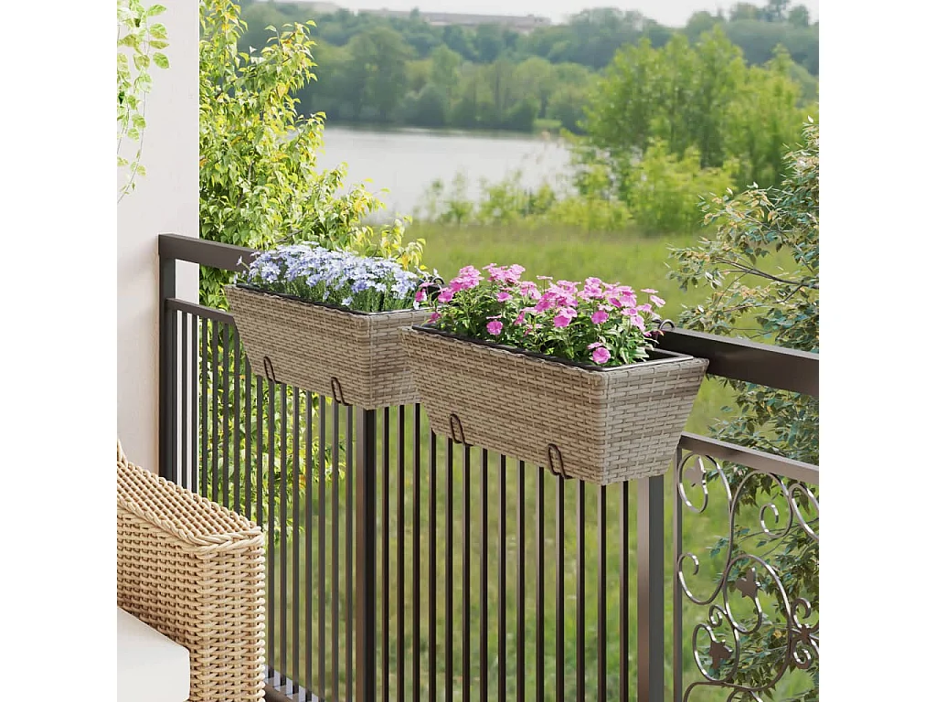 Fioriere con Ganci 2 pz Grigie in Polyrattan