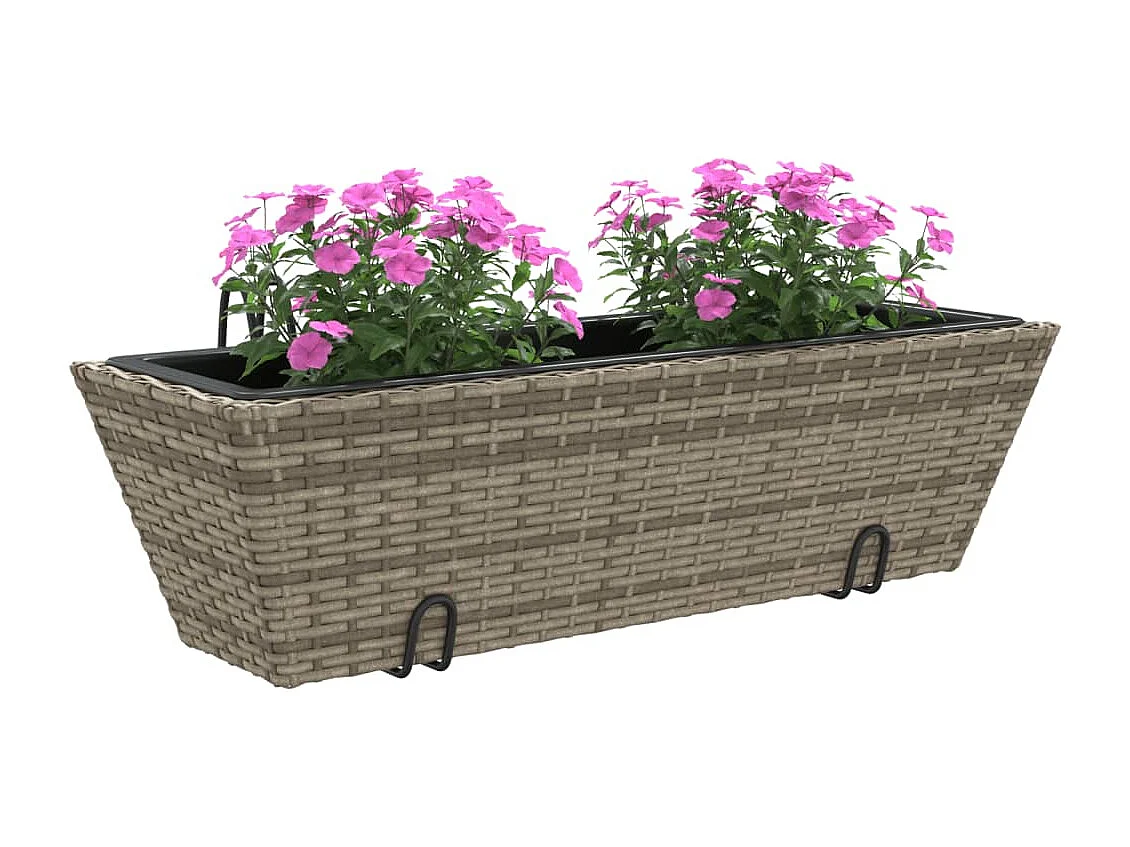 Fioriere con Ganci 2 pz Grigie in Polyrattan