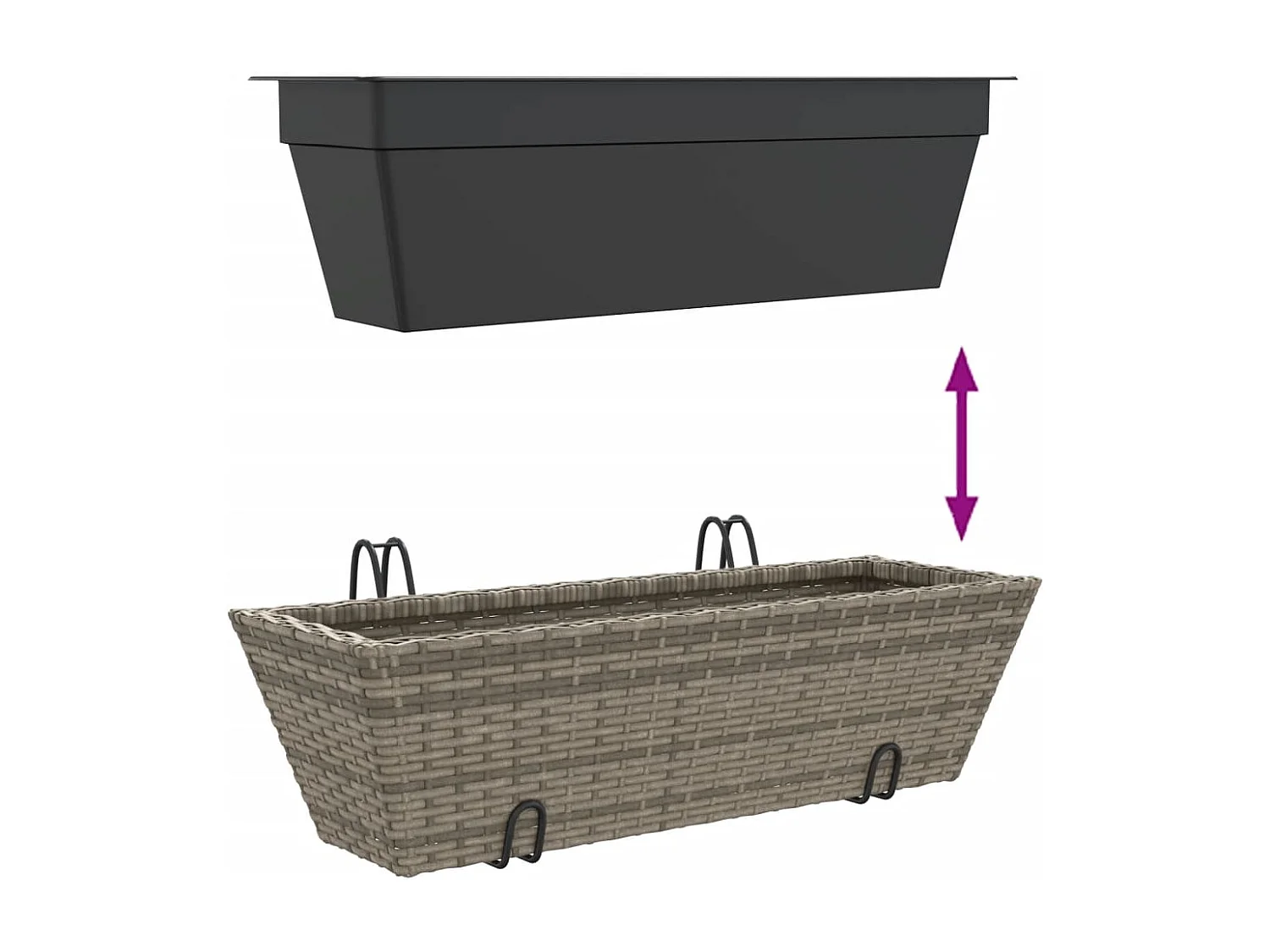 Fioriere con Ganci 2 pz Grigie in Polyrattan