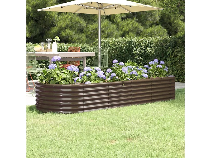 Canteiro elevado jardim 224x80x36cm aço revestido a pó castanho