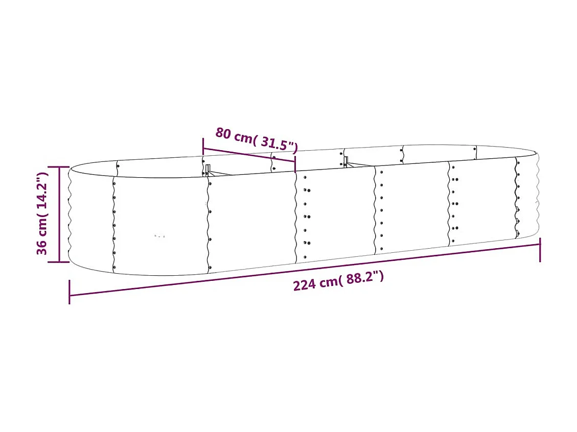 Canteiro elevado jardim 224x80x36cm aço revestido a pó castanho