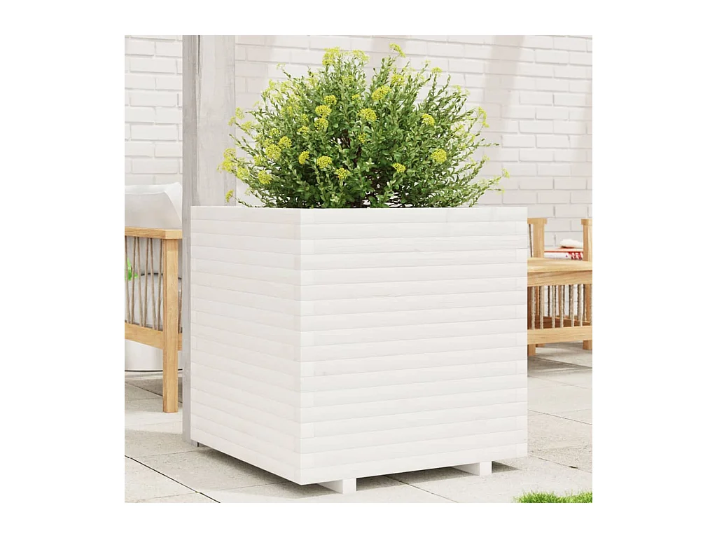 Fioriera da Giardino Bianca 70x70x72 cm Legno Massello di Pino