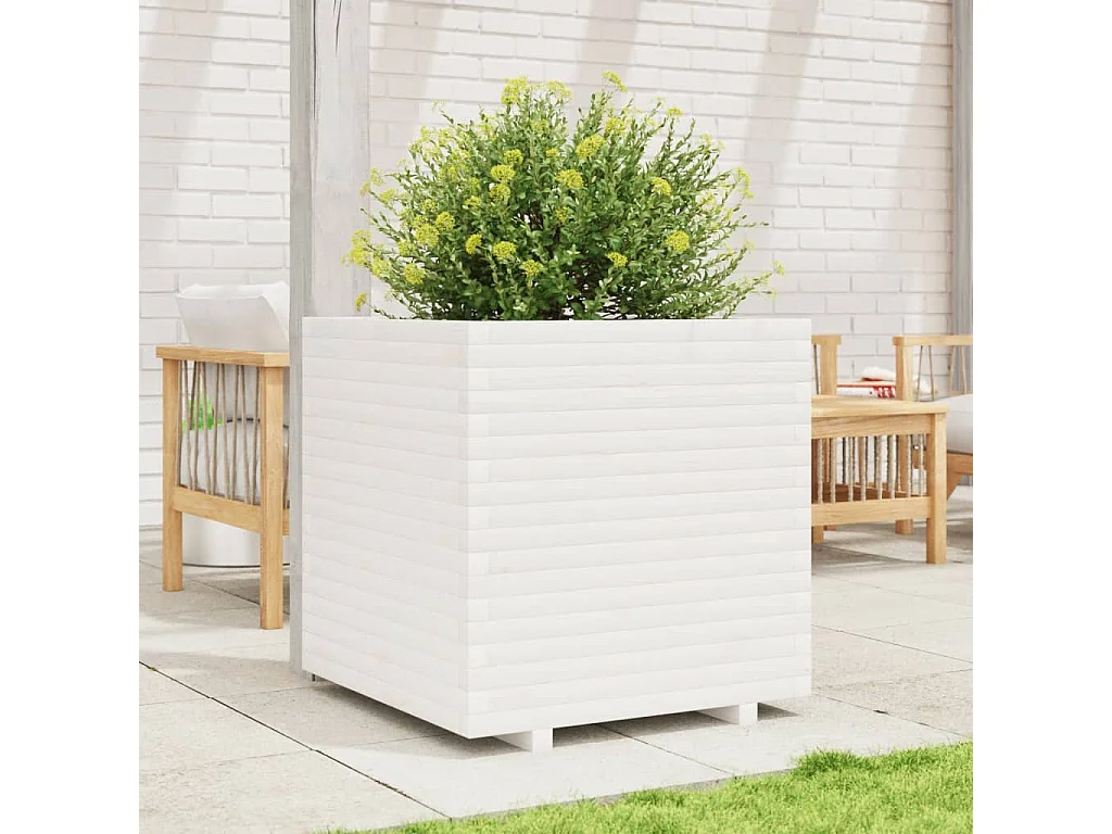 Jardinière blanc 70x70x72 cm bois de pin massif