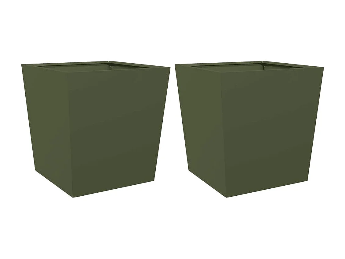 Fioriere da Giardino 2 pz Verde Oliva 50x50x50 cm in Acciaio