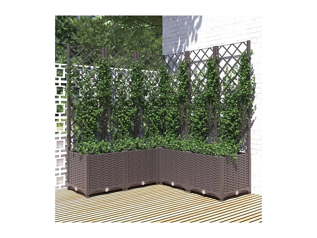 Plantenbak met latwerk 120x120x136 cm polypropeen bruin