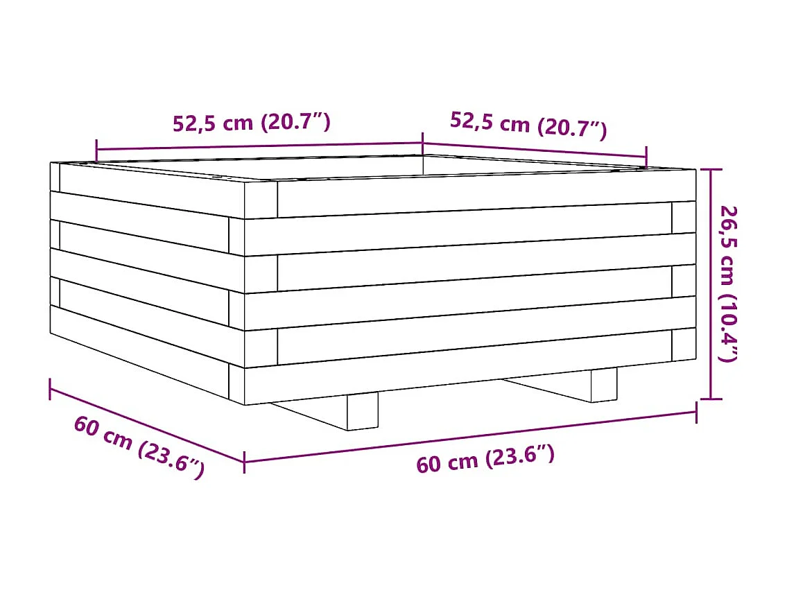 Fioriera da Giardino 60x60x26,5 cm in Legno di Pino Impregnato