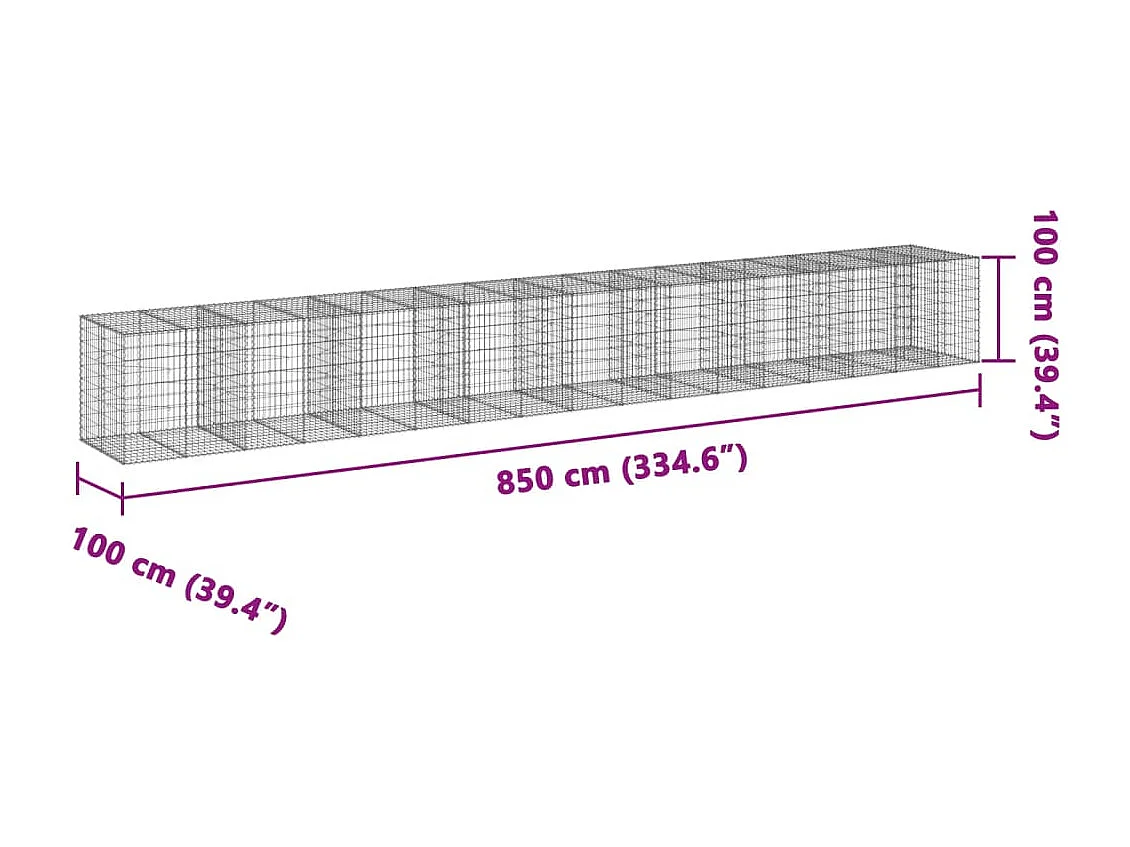 Schanskorf 850x100x100 cm gegalvaniseerd ijzer zilverkleurig