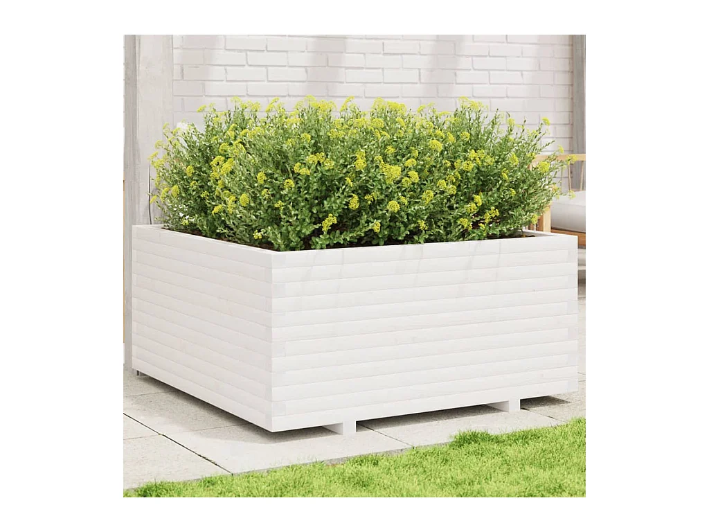 Fioriera da Giardino Bianca 100x100x49,5 Legno Massello di Pino