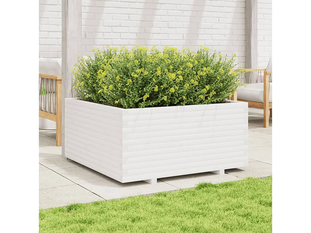 Jardinière blanc 100x100x49,5 cm bois de pin massif