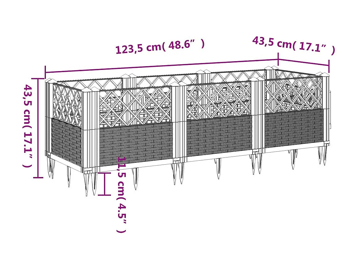 Plantenbak met pinnen 123,5x43,5x43,5 cm polypropeen bruin