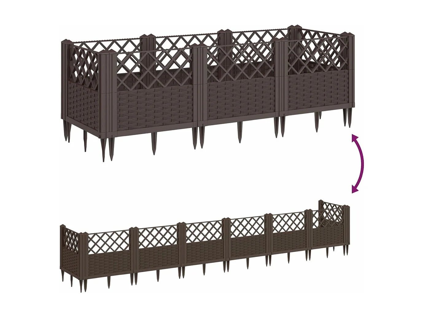 Jardinière avec piquets marron 123,5x43,5x43,5 cm PP