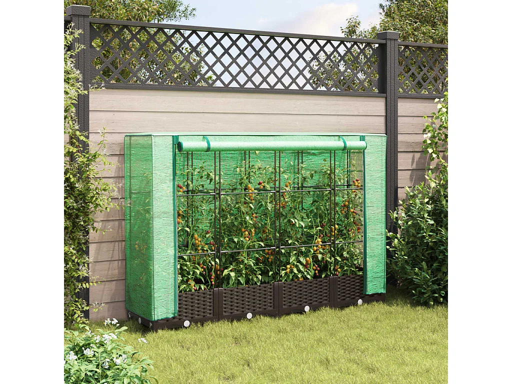 Jardinière surélevée avec housse aspect rotin 160x40x123 cm