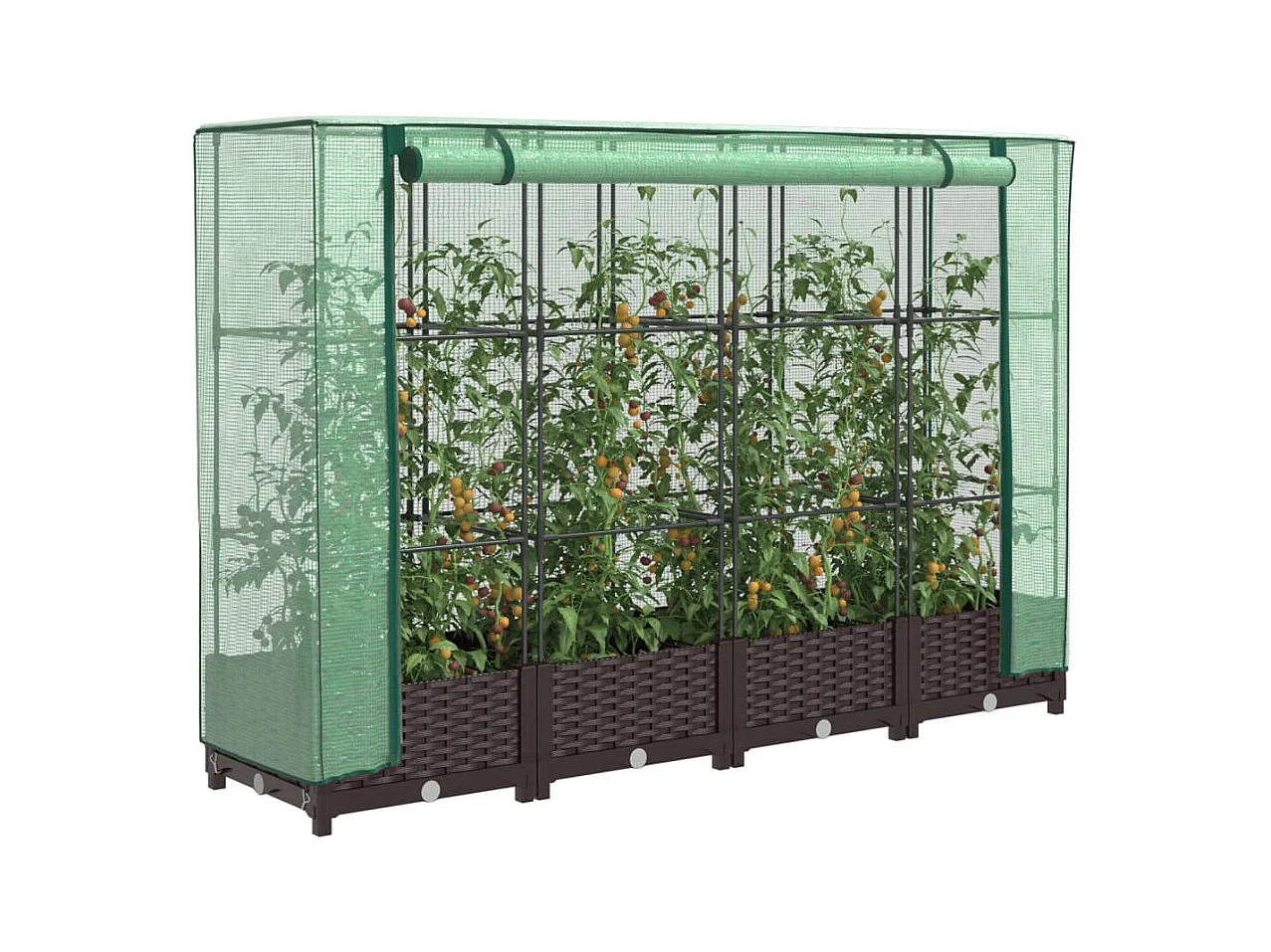 Hochbeet mit Gewächshaus-Aufsatz Rattan-Optik 160x40x123 cm