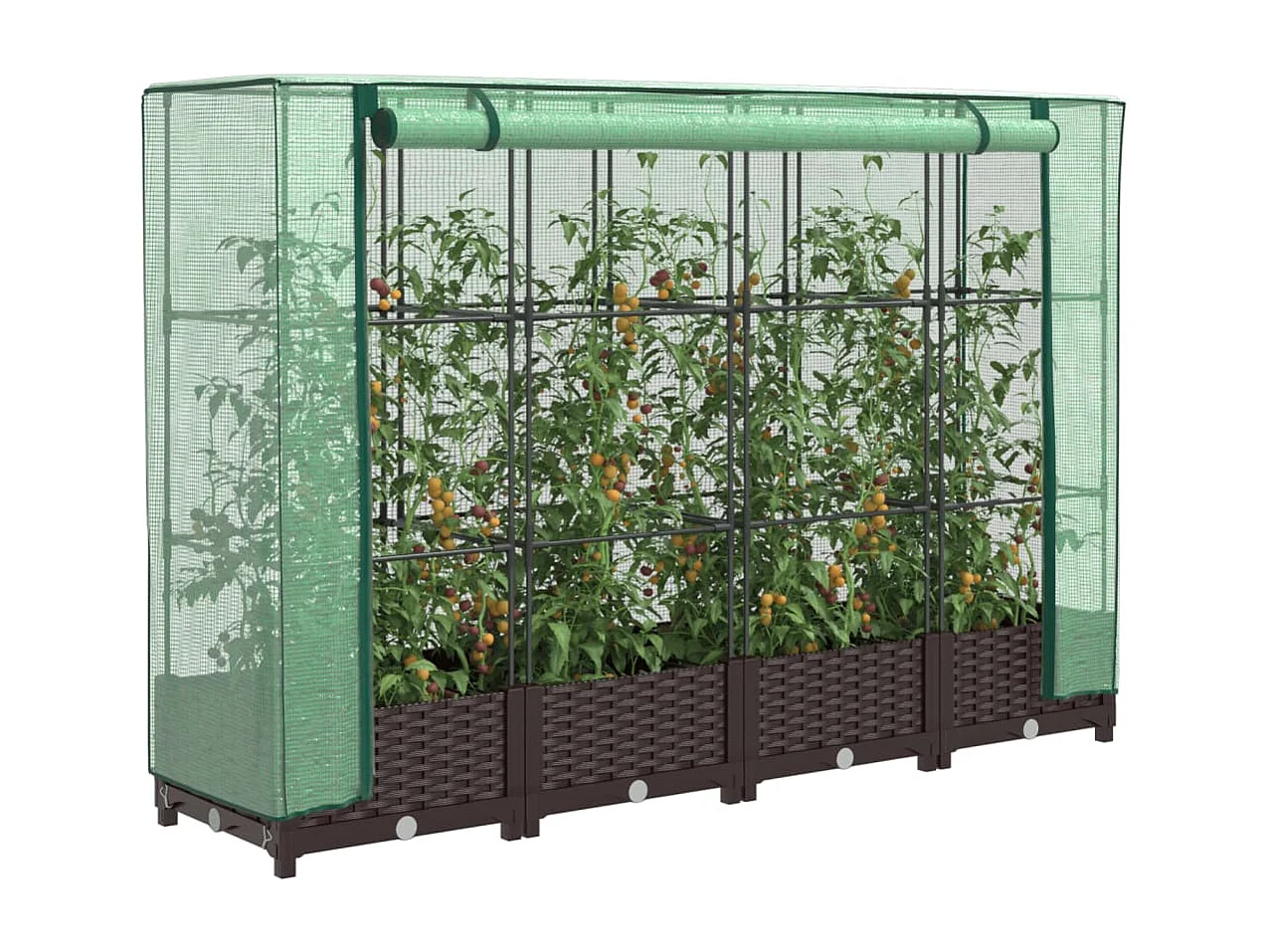 Letto Rialzato con Copertura Serra Effetto Rattan 160x40x123 cm