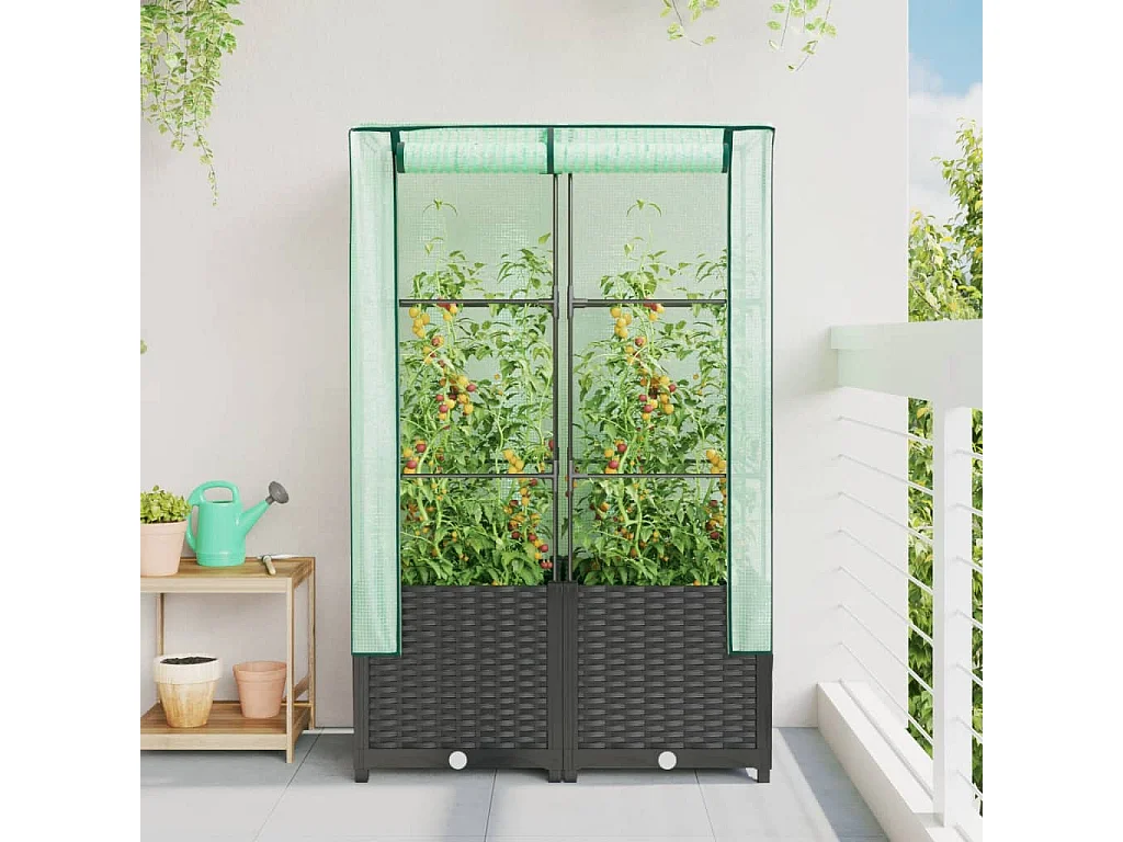 Letto Rialzato con Copertura Serra Effetto Rattan 80x40x138 cm