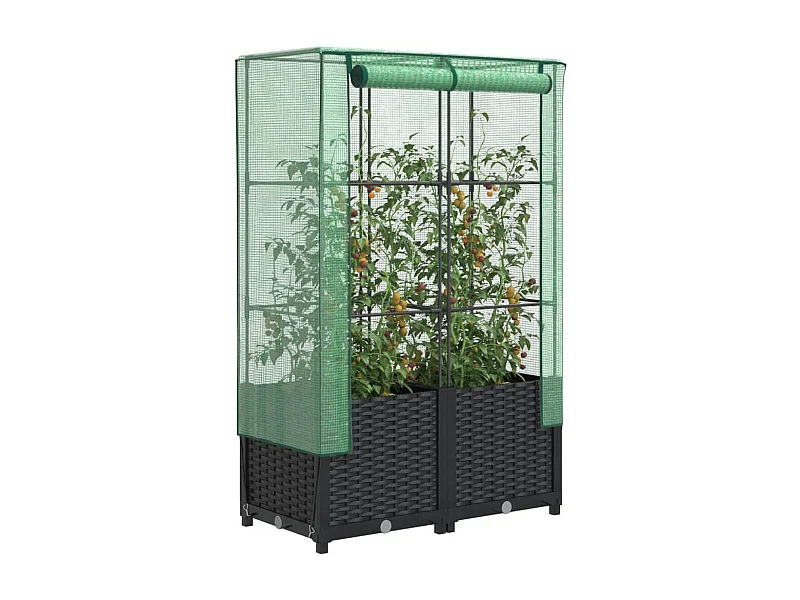 Hochbeet mit Gewächshaus-Aufsatz Rattan-Optik 80x40x138 cm