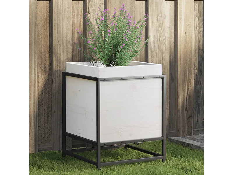 Pflanzkübel Weiß 40x40x50 cm Massivholz Kiefer