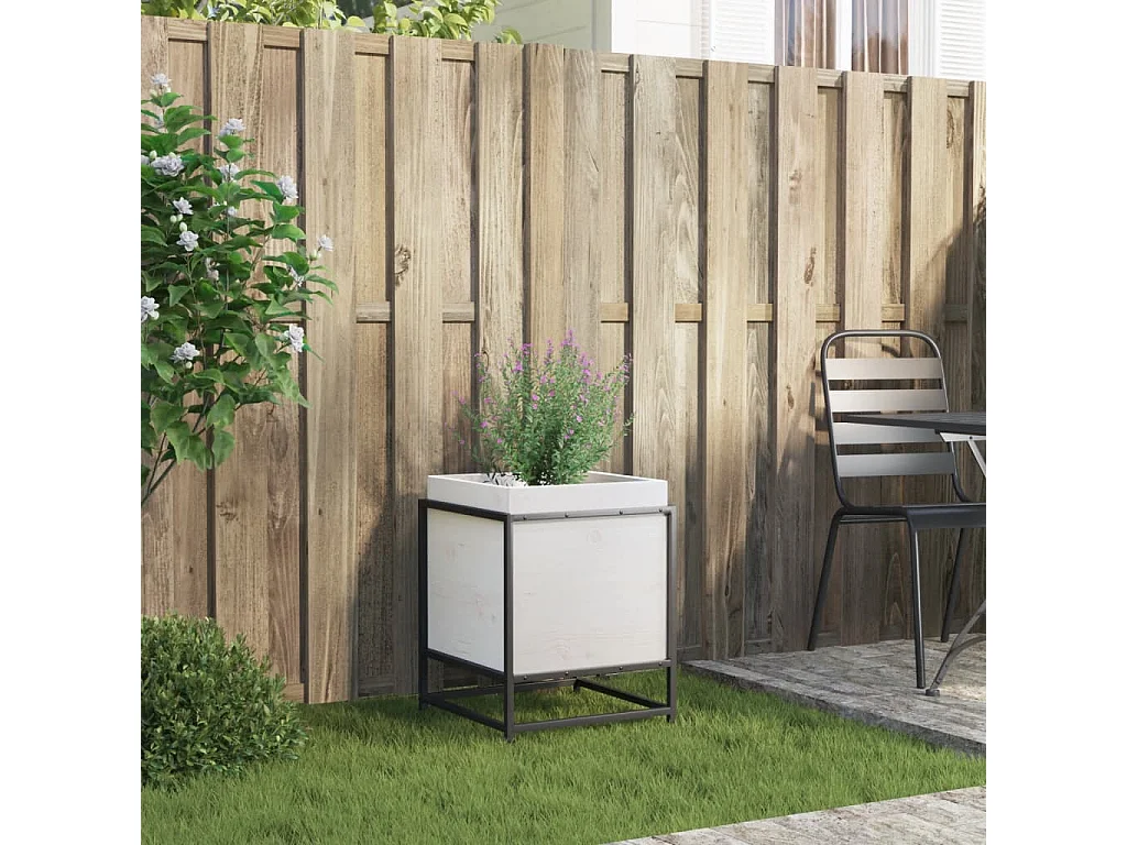 Pflanzkübel Weiß 40x40x50 cm Massivholz Kiefer