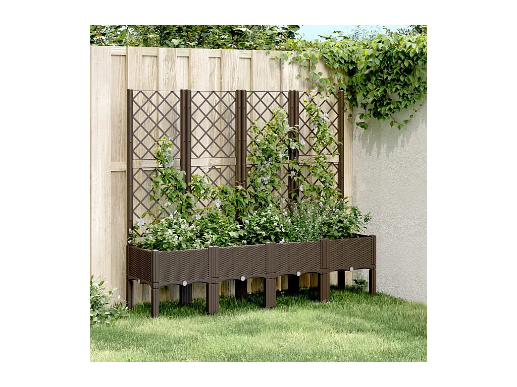 Jardinière avec treillis marron 160x40x142 cm PP