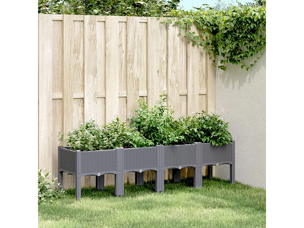 Jardinière avec pieds bleu gris 160x40x42 cm PP