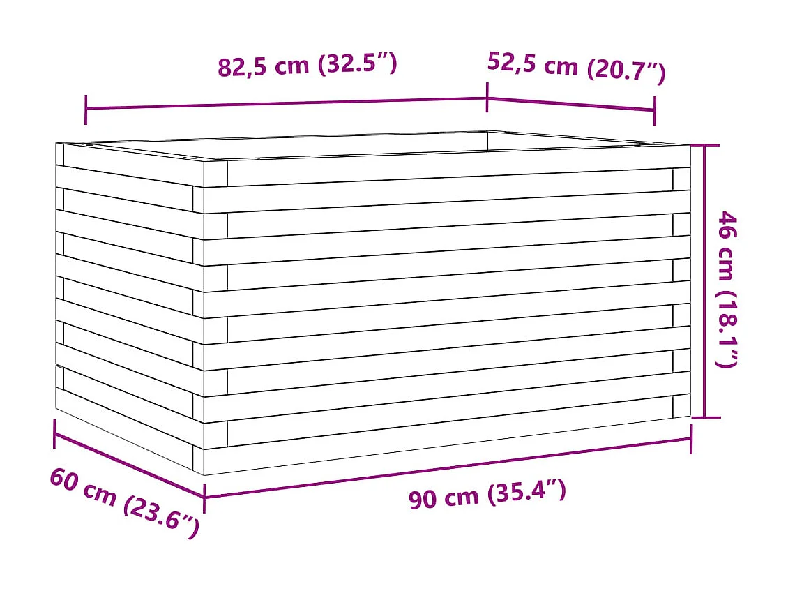 Jardinière cire marron 90x60x46 cm bois de pin massif