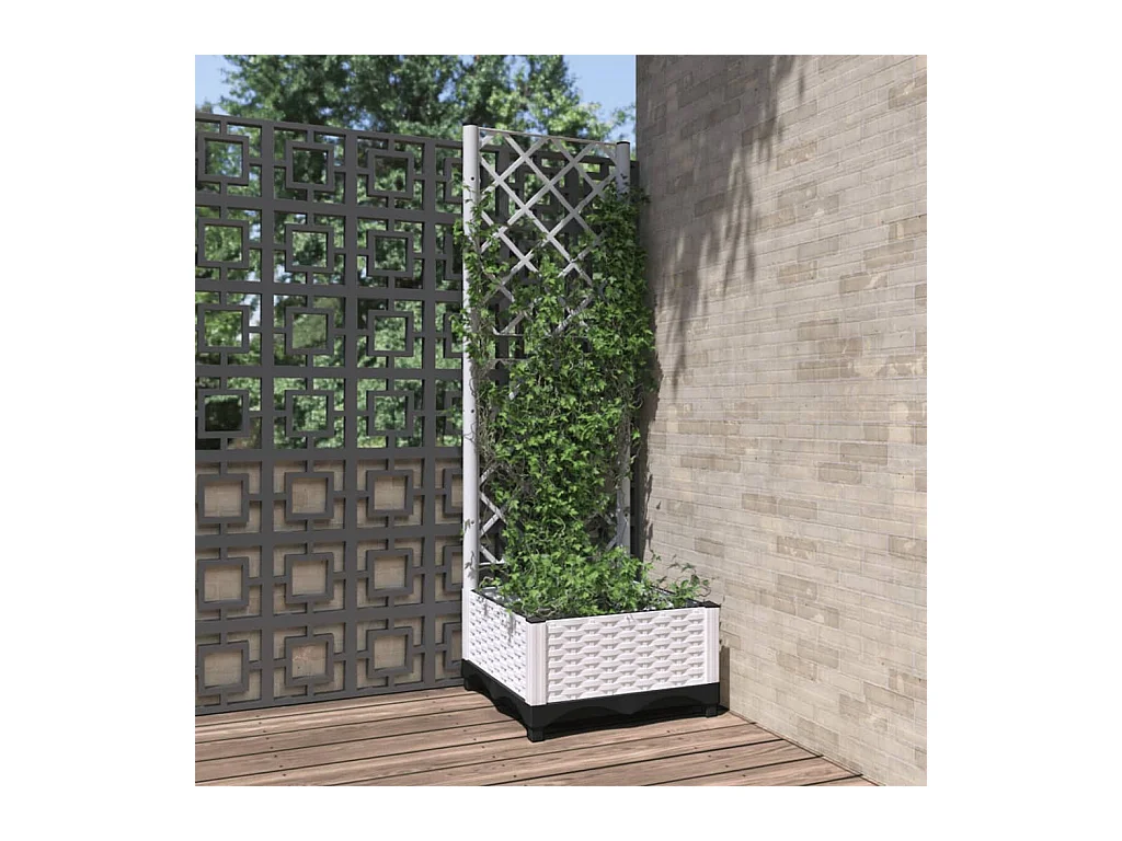 Jardinière avec treillis Blanc 40x40x121,5 cm PP