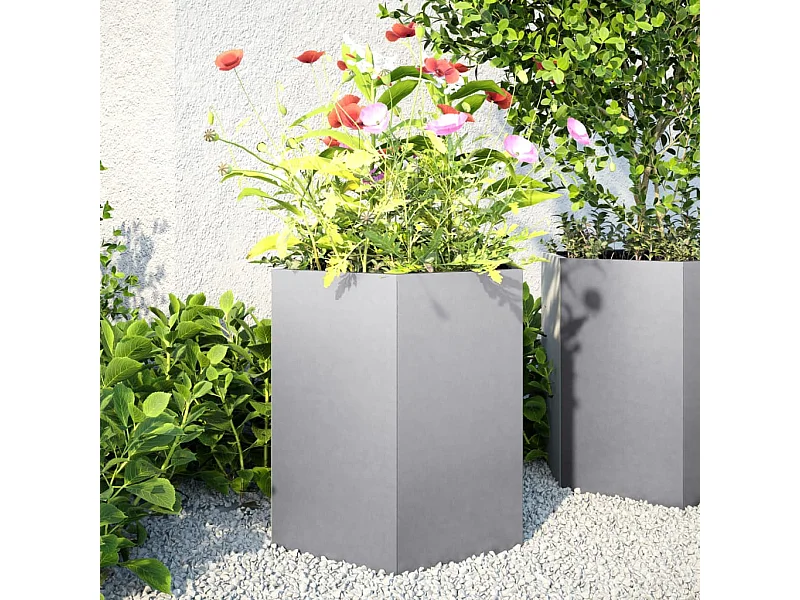 Jardinières 2 pcs hexagone 46x40x45 cm acier galvanisé