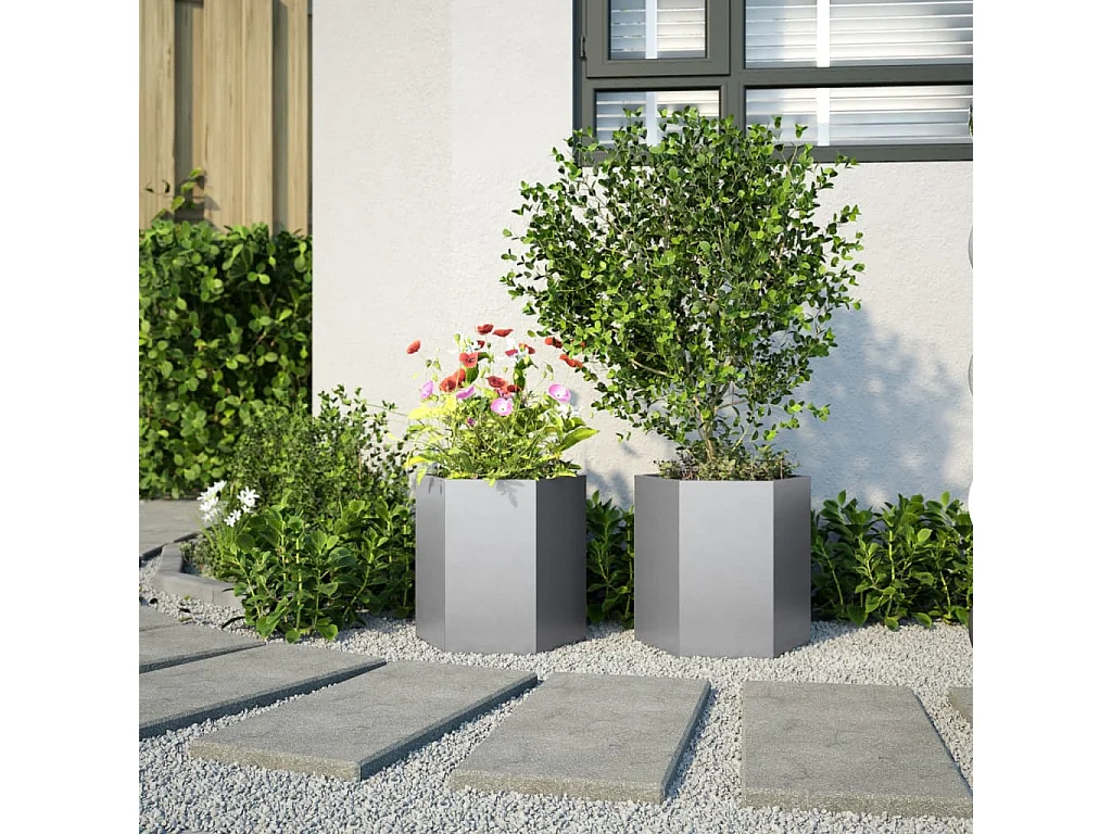 Jardinières 2 pcs hexagone 46x40x45 cm acier galvanisé