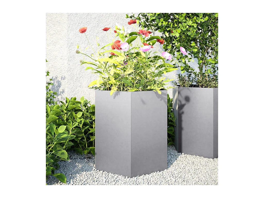 Fioriere da Giardino 2 pz Esagono 46x40x45cm in Acciaio Zincato