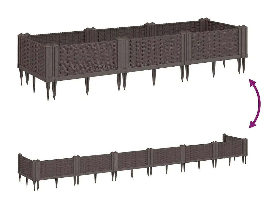 Fioriera da Giardino con Picchetti Marrone 125x40x28,5 cm PP
