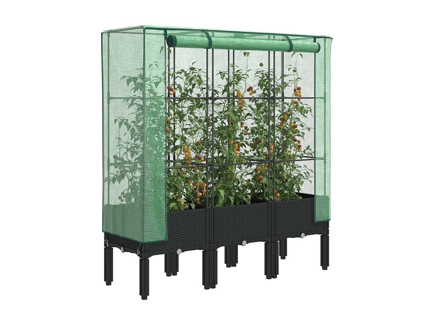 Jardinière surélevée avec housse aspect rotin 120x40x140 cm