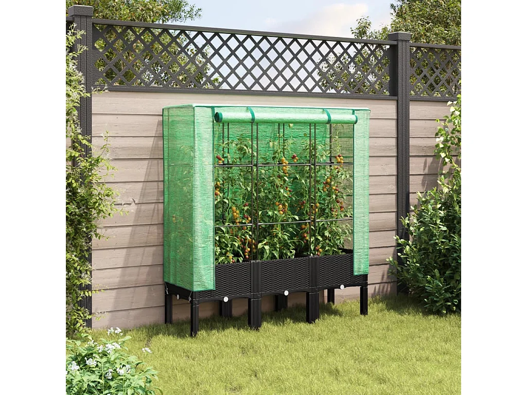 Jardinière surélevée avec housse aspect rotin 120x40x140 cm