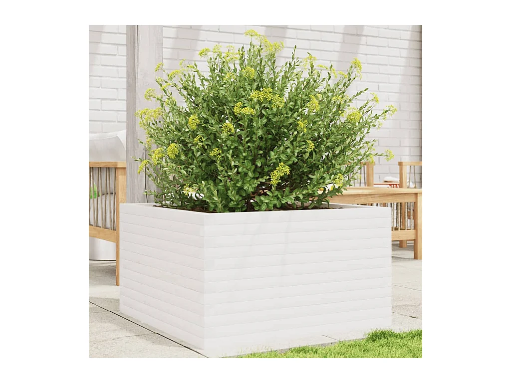 Jardinière blanc 80x80x45,5 cm bois de pin massif