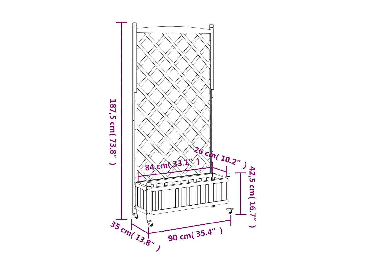 Pflanzkübel mit Rankgitter und Rollen Braun Massivholz Tanne