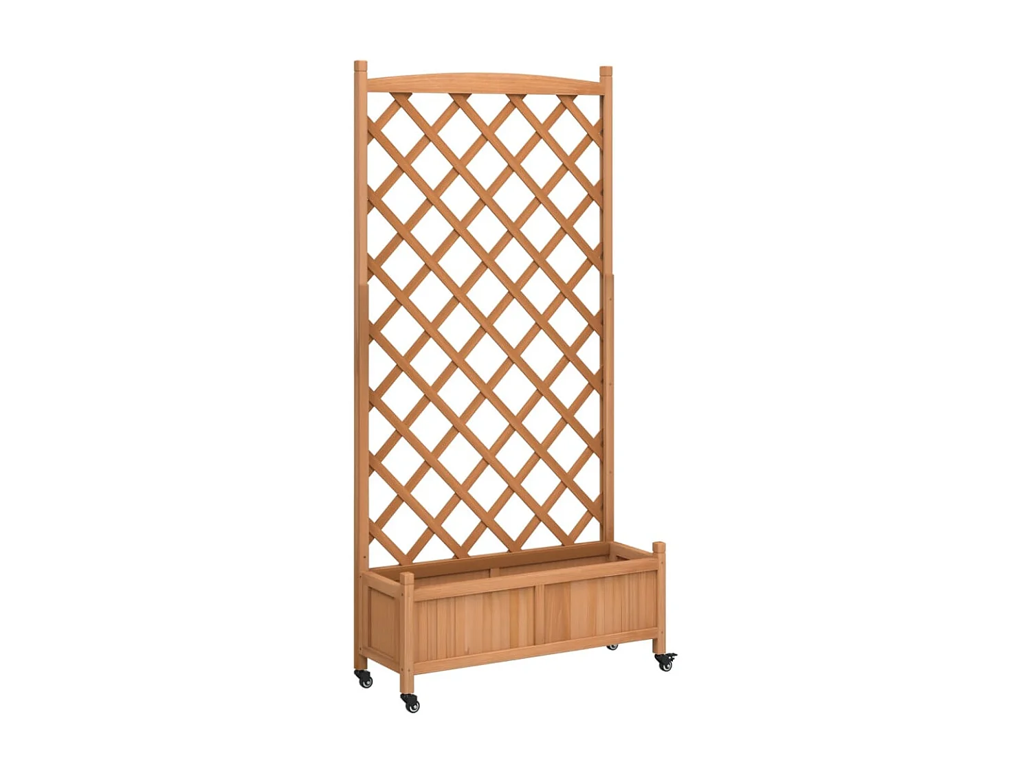 Jardinière avec treillis et roues marron bois massif de sapin