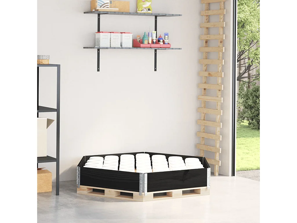 Lit surélevé hexagonale noir 160x160 cm bois de pin massif