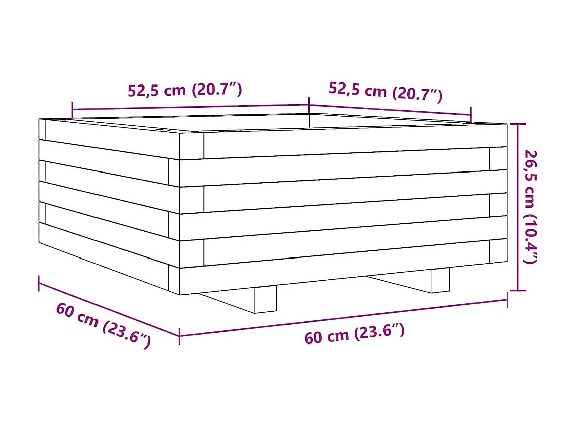 Jardinière 60x60x26,5 cm bois massif douglas