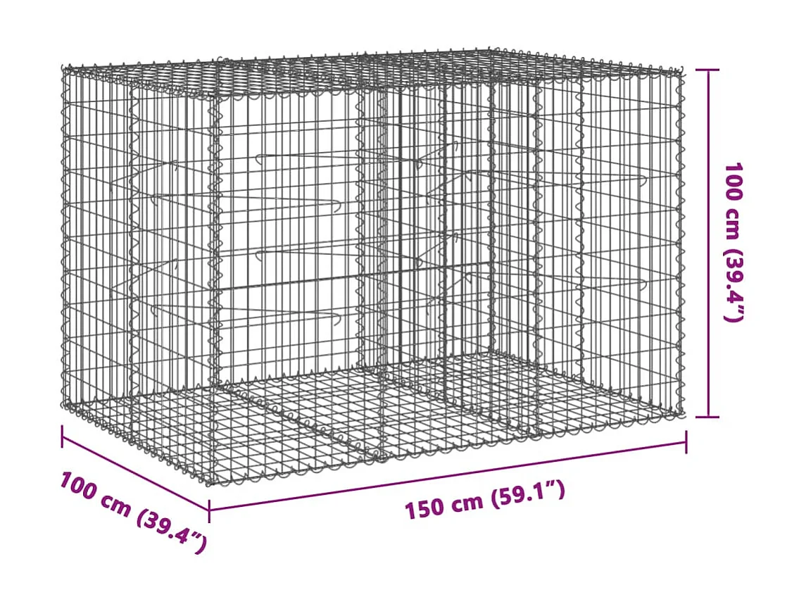 Gabione mit Deckel 150x100x100 cm Verzinktes Eisen