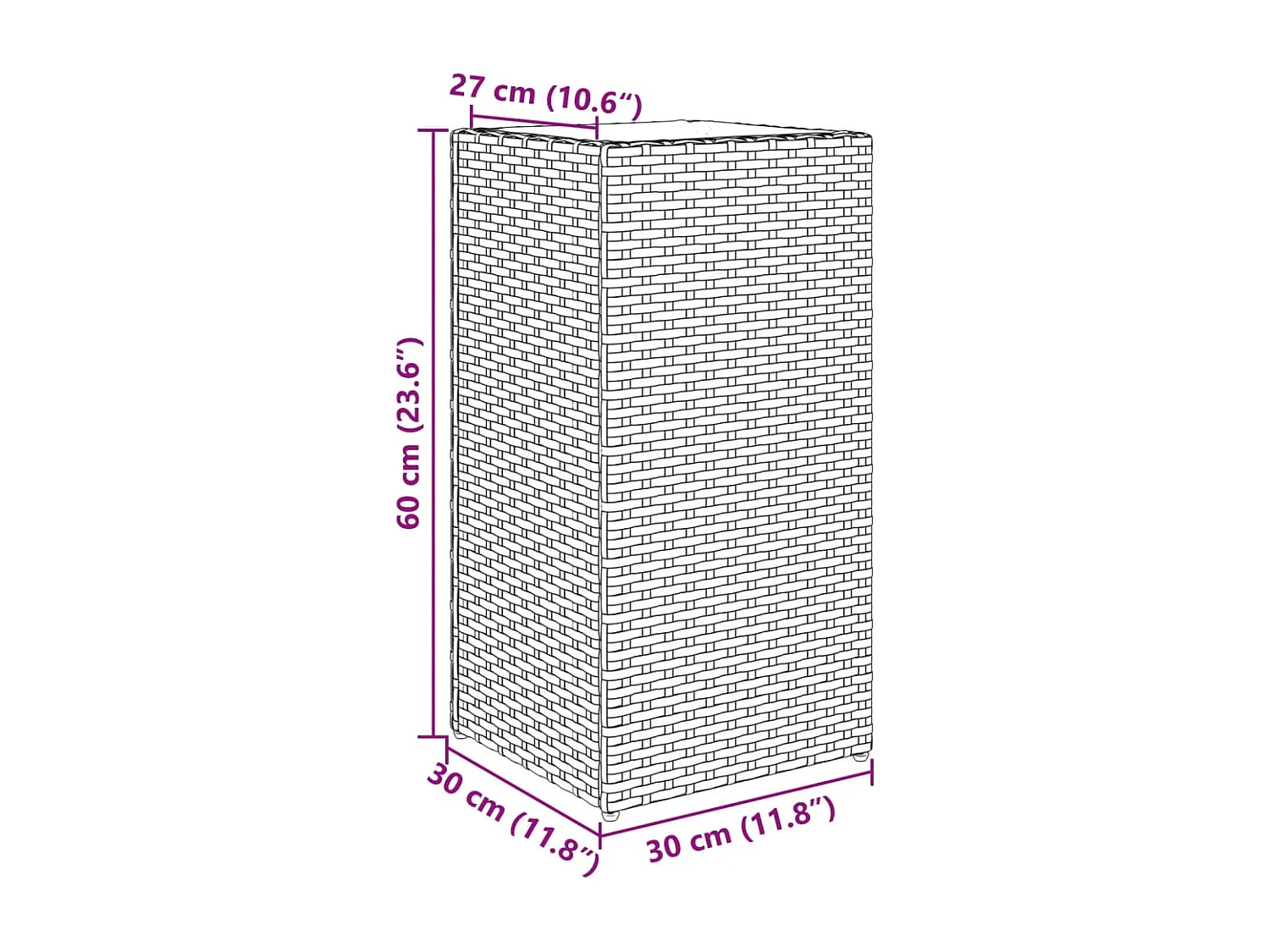 Vaso/floreira de jardim 30x30x60 cm vime PE preto
