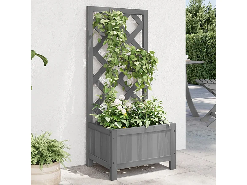 Jardinera enrejada madera maciza de abeto gris