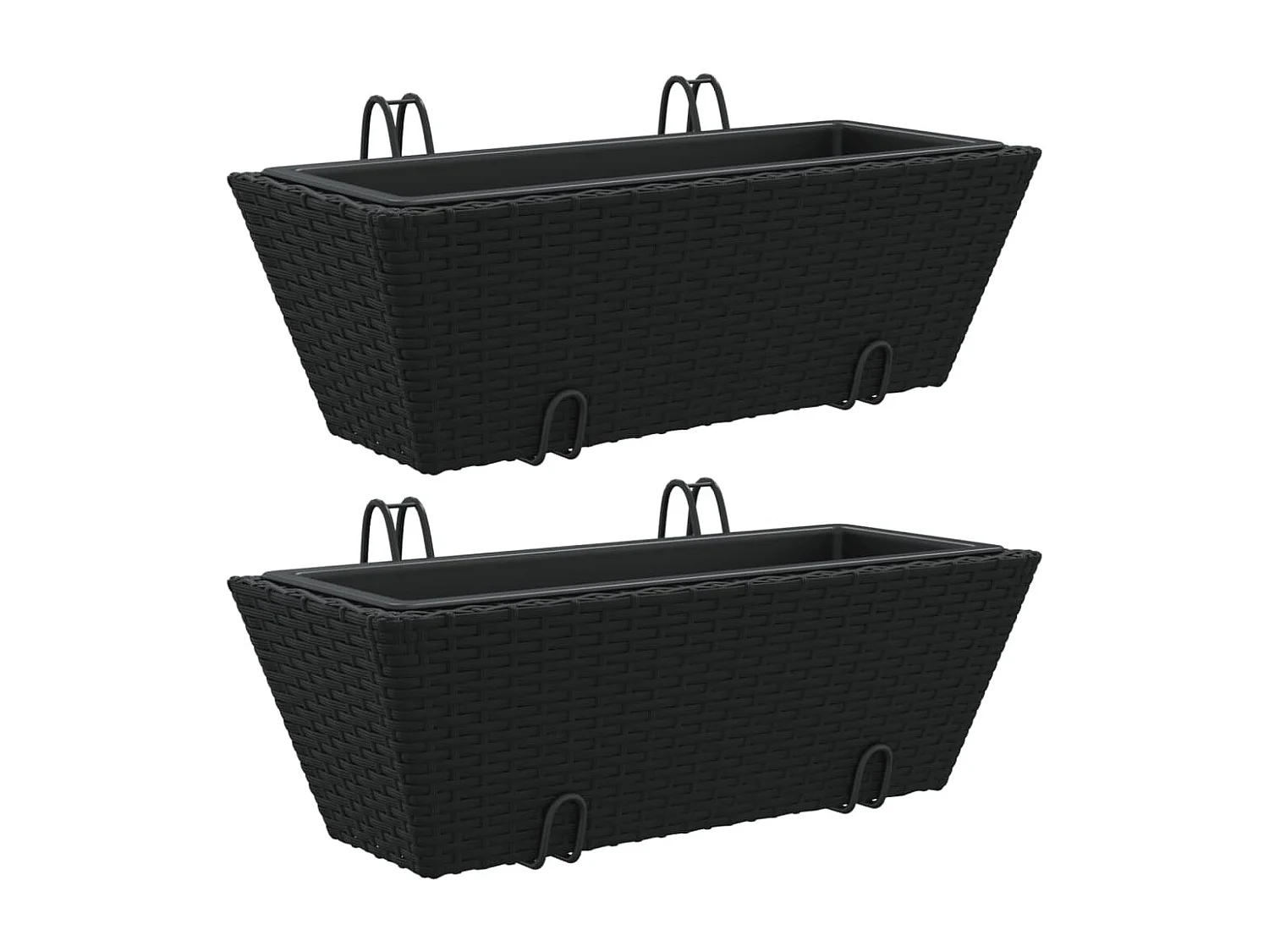 Jardinières avec crochets 2 pcs noir résine tressée