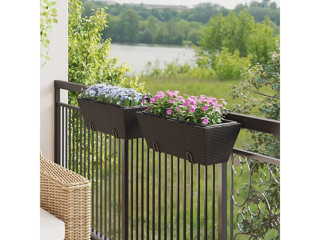 Jardinières avec crochets 2 pcs noir résine tressée