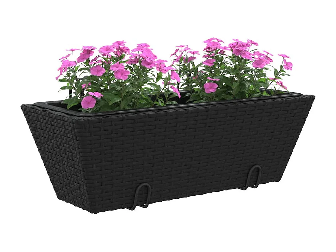 Jardinières avec crochets 2 pcs noir résine tressée