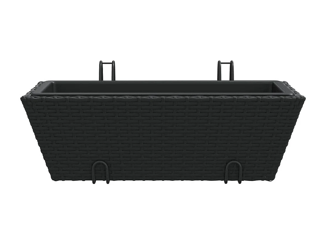 Jardinières avec crochets 2 pcs noir résine tressée