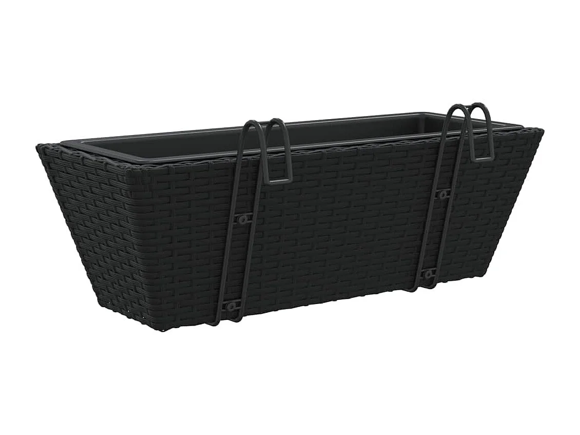 Jardinières avec crochets 2 pcs noir résine tressée