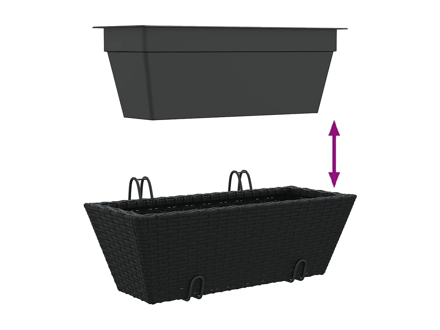 Jardinières avec crochets 2 pcs noir résine tressée