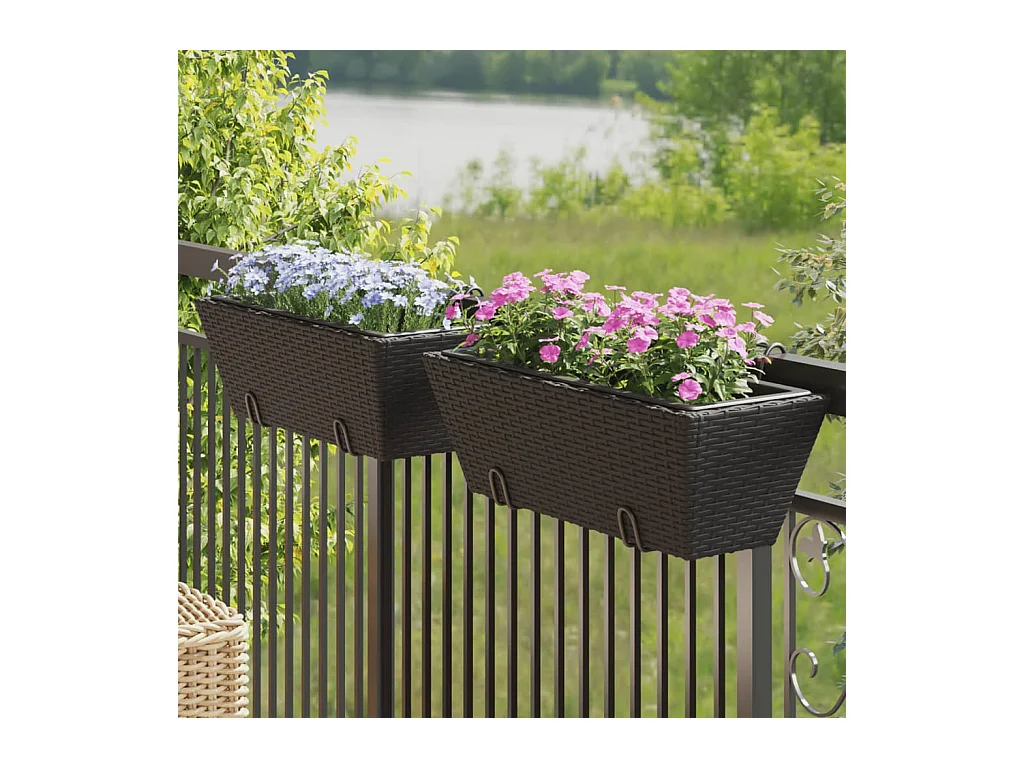 Pflanzkasten mit Haken 2 Stk. Schwarz Poly Rattan