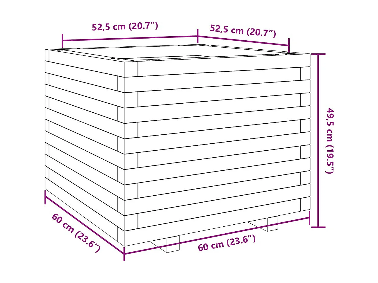 Jardinière cire marron 60x60x49,5 cm bois de pin massif